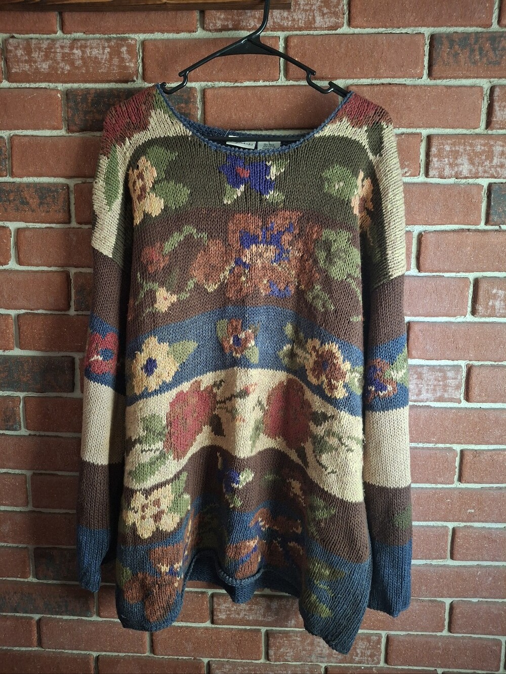 Vintage Multicolor Floral Knit Sweater - Women's Cozy Pullover